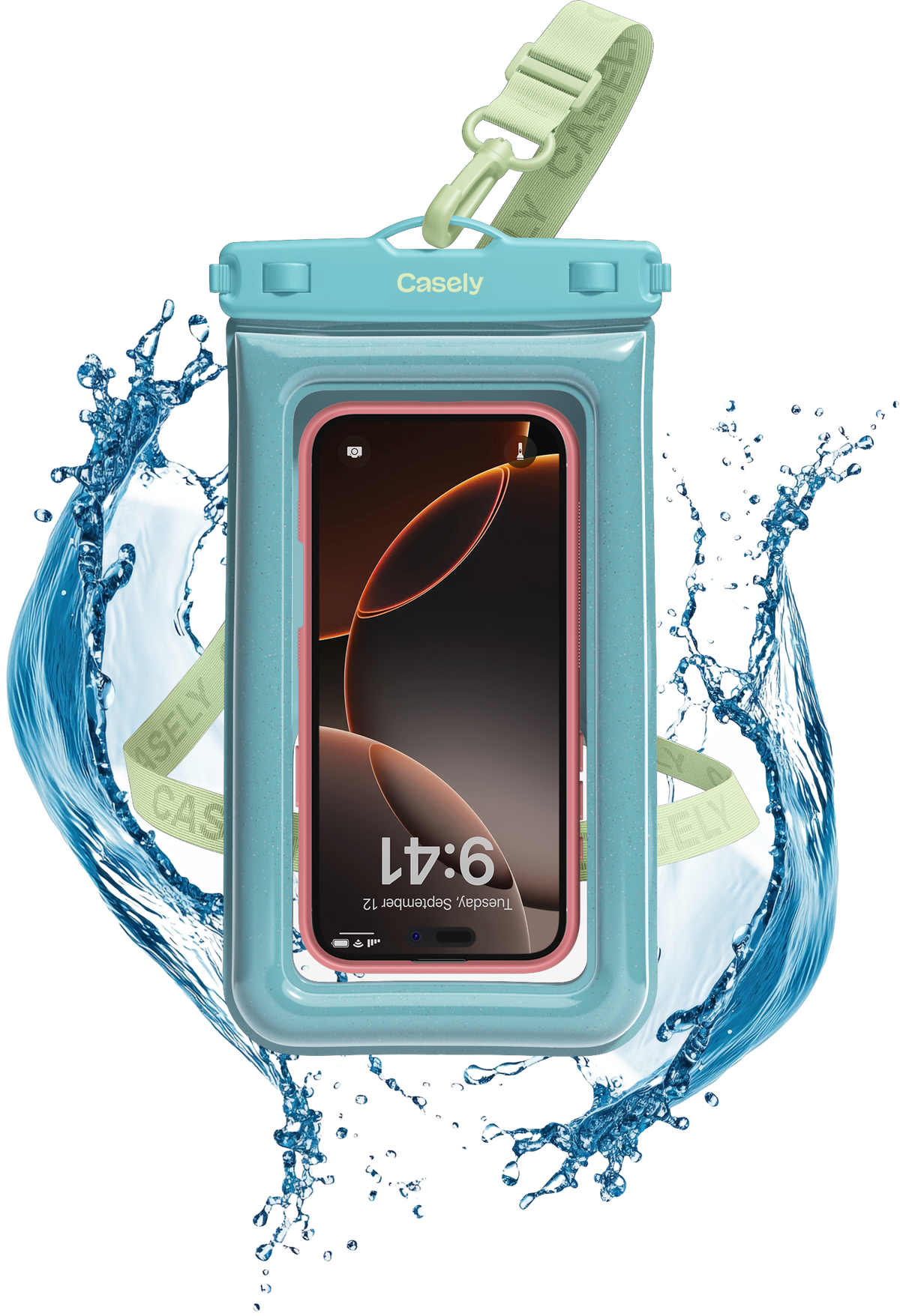 AquaBuddy | Aquamarine Ocean Blue Shimmer Waterproof Phone Pouch