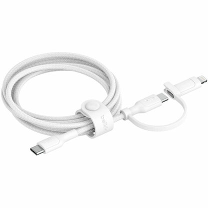 Belkin 60W 2-in-1 USB-C to USB-C and Lightning Cable - 480 Mbps - Braided - M/M - 5ft/1.5m - White - CAC003fq1.5MWH