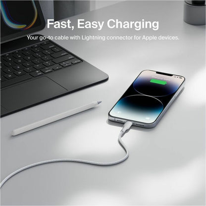 Belkin Braided USB-A Cable With Lightning Connector, 3.3ft/1m, White - CAA020fq1MWH