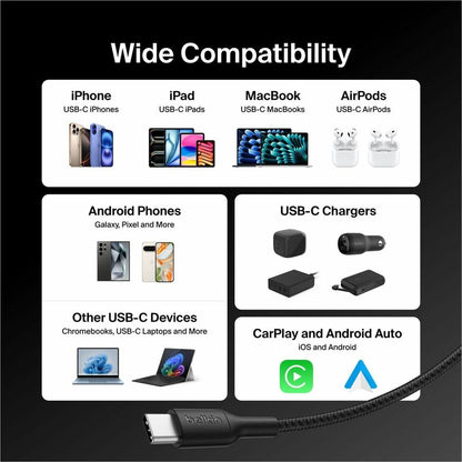 Belkin USB-C to USB-C Braided Cable 240W - CAB025fq2MBK