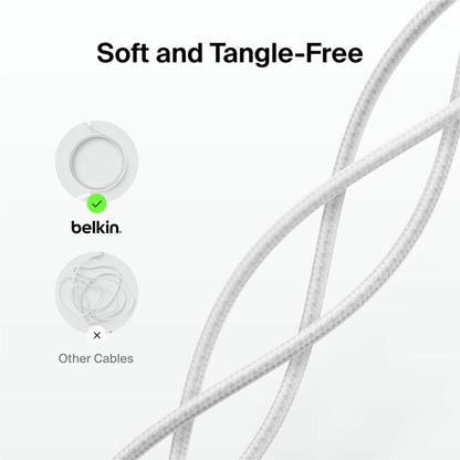 Belkin BoostCharge Pro USB-C Braided Cable with Lightning Connector, 3.3ft/1m, White - CAA022fq1MWH