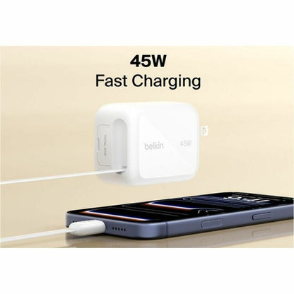 Belkin UltraCharge Retractable GaN Wall Charger 45W, White - WCH023dqWH