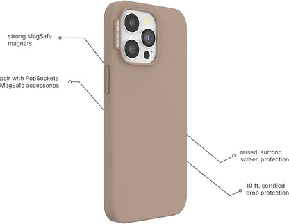 PopSockets iPhone 14 Pro Max Phone Case w/MagSafe- Latte | Magnetic, Wireless Charging, Camera & Drop Protection, Brown, Plain, Cream, Beige, Summer Spring