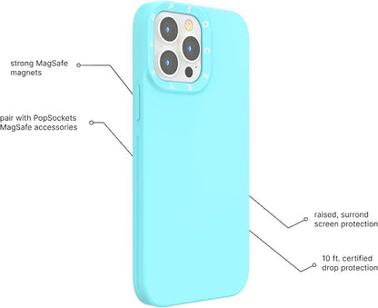 PopSockets iPhone 13 Pro Phone Case with MagSafe, Wireless Charging Compatible, Light Blue - Butterfly Pea Blue
