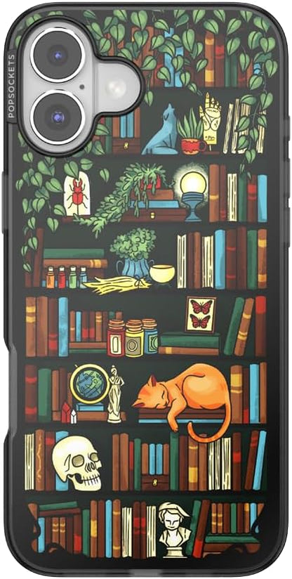 PopSockets iPhone 16 Plus Phone Case with MagSafe, Wireless Charging Compatible, Bookish - Storied Shelves
