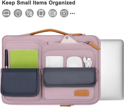MOSISO 360 Protective Laptop Case 13.3 inch, 13-13.3 inch Laptop Sleeve Compatible with MacBook Air/Pro 13 / Pro 14,HP Dell Acer ASUS,Side Open Carrying Case with 4 Zipper Pockets&Handle, Pastel Pink