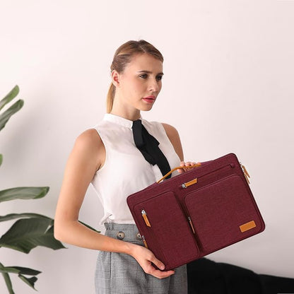 MOSISO 360 Protective Laptop Case 15 inch, 15 inch Laptop Sleeve Compatible with MacBook Air M4 M3 M2 2025 2024 2023, Dell XPS Plus, Side Open Carrying Case with 4 Zipper Pockets&Handle, Wine Red