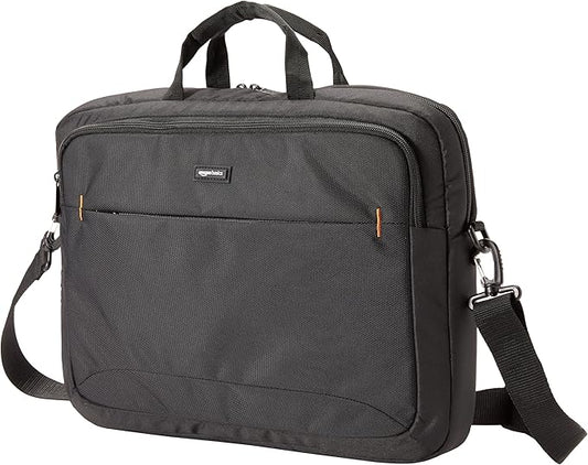 Amazon Basics Laptop Shoulder Bag with Compartments, 17.3-inch, Black, Large Capacity, Fits Dell, HP, ASUS, Lenovo, MacBook Pro and more